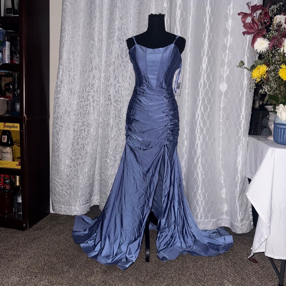 Emerald Sundae Blue Purple Corset Gown Size L Train NWT Formal prom gown dress.